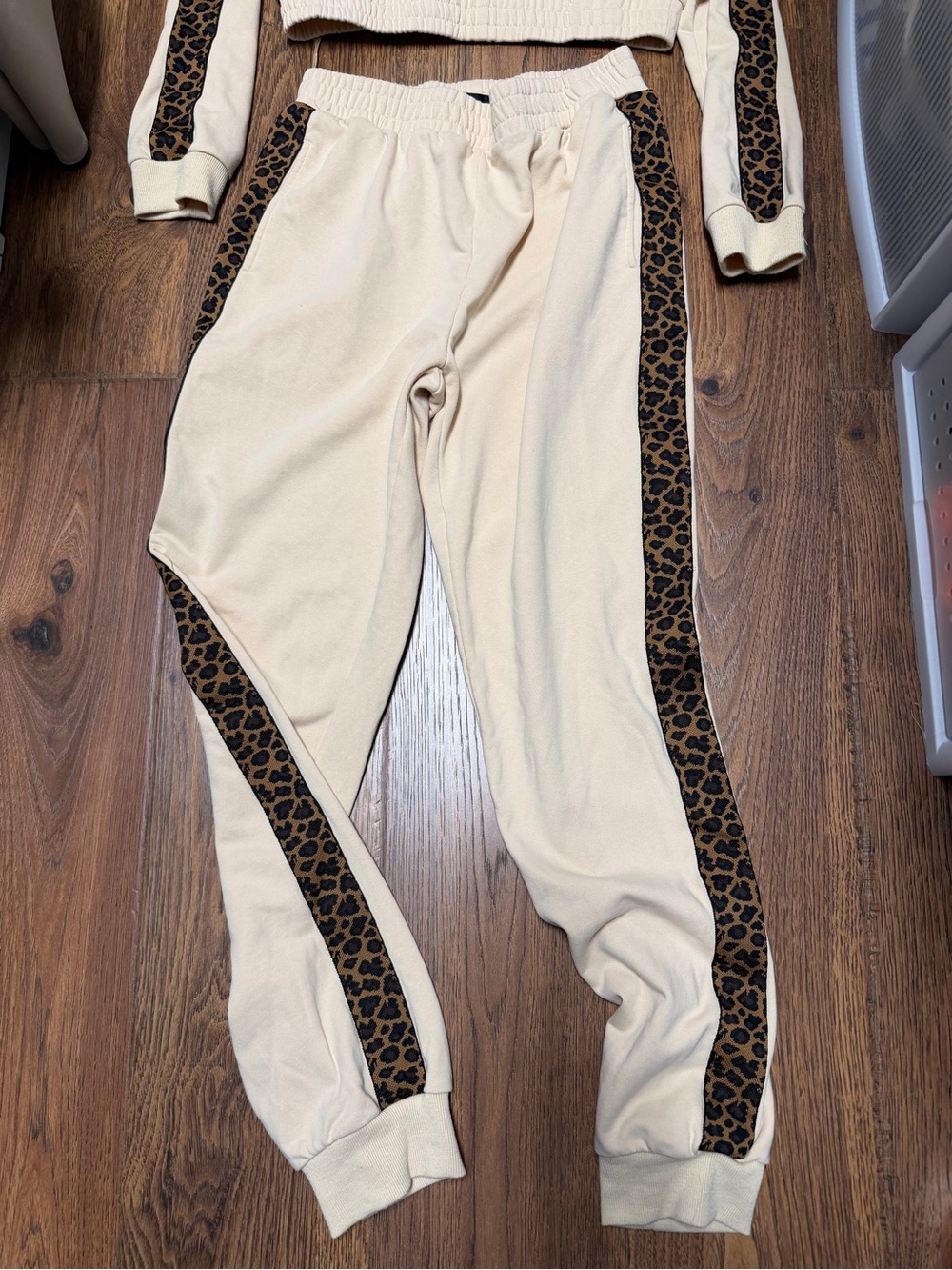 Kittenish Cream matching set Joggers with Leopard Side Stripe and crop top